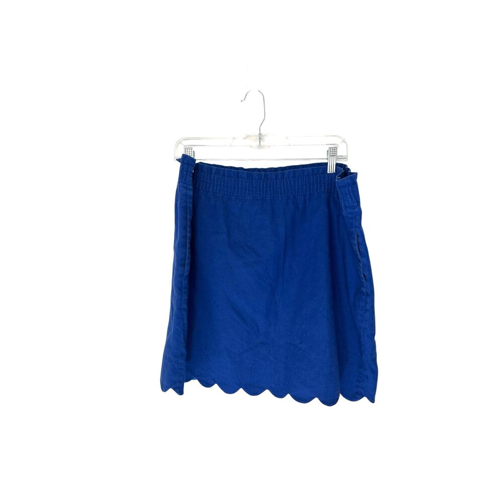 J.Crew Scalloped Sidewalk Mini Skirt Blue Basic Pull On Linen‎ Cotton Size 12